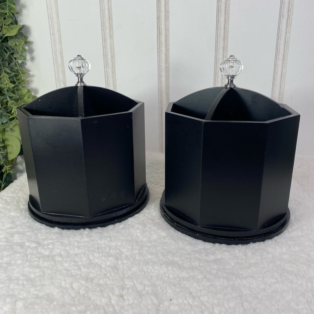Set of 2 Black Rotating Desk Organizer Holder Crystal‎ Knob